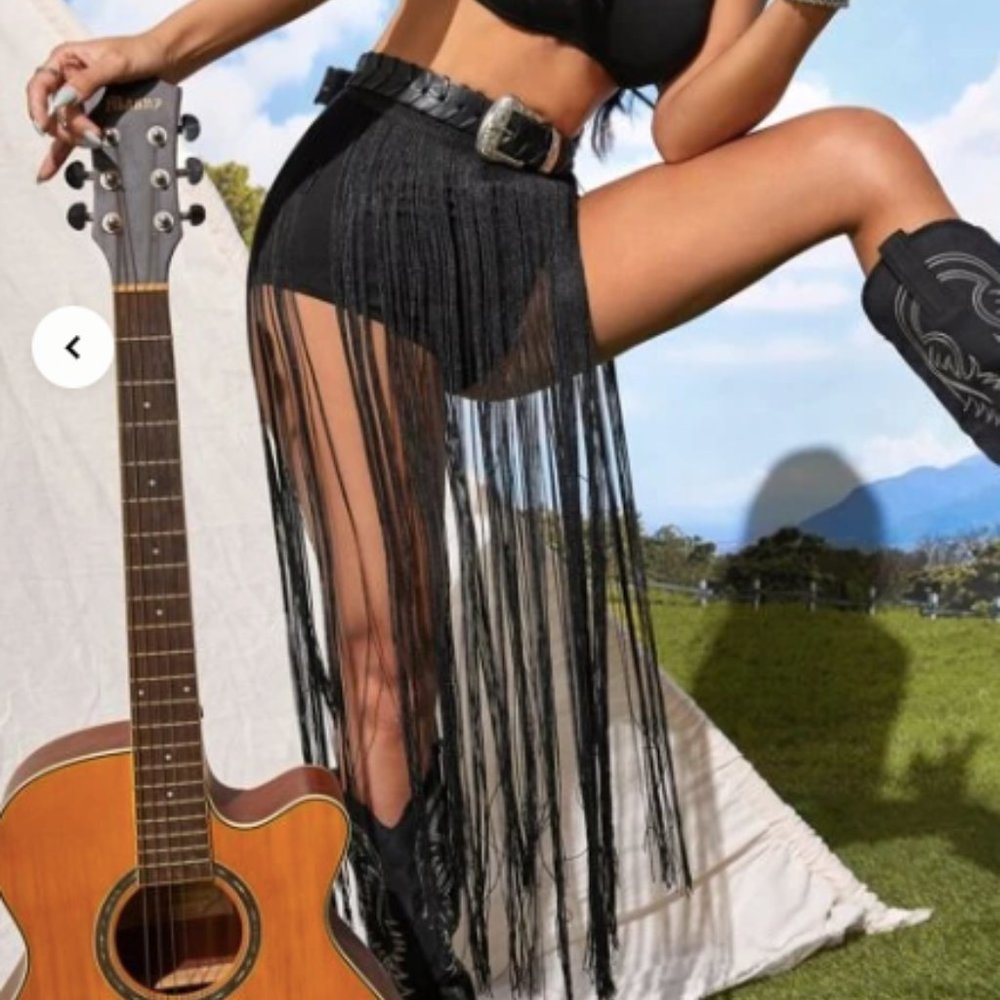SHEIN Fringe Skirt Black